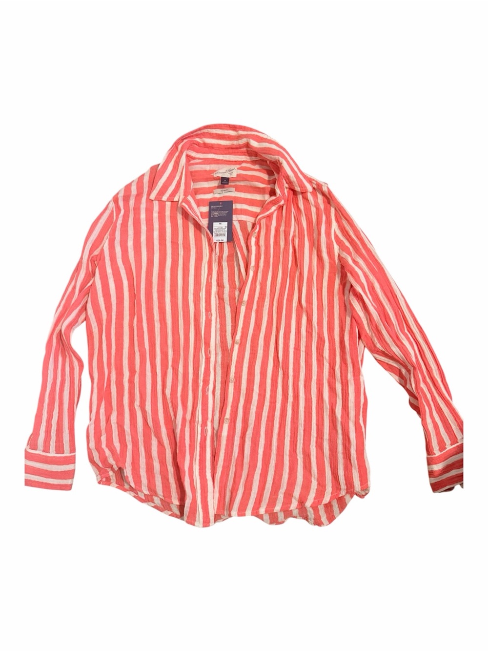 Universal Thread Coral and White Striped Button-Down Kids Shirt